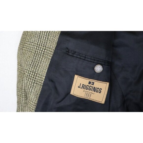 J. RIGGINGS - BEIGE & BLACK PLAID WOOL SILK BLEND BLAZER JACKET SPORT COAT 44R - Picture 6 of 11
